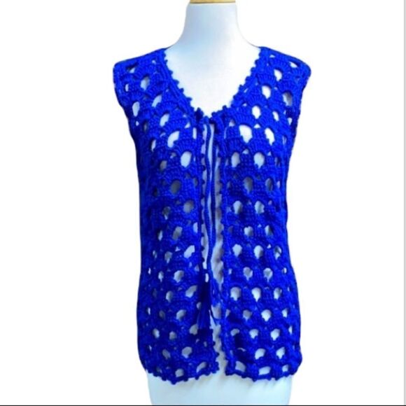 Vintage Royal Blue Crochet Handmade Vest - Picture 1 of 5